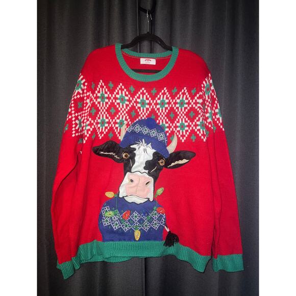 Ugly Christmas Sweater Xmas Size 2XL Cow - Picture 1 of 3